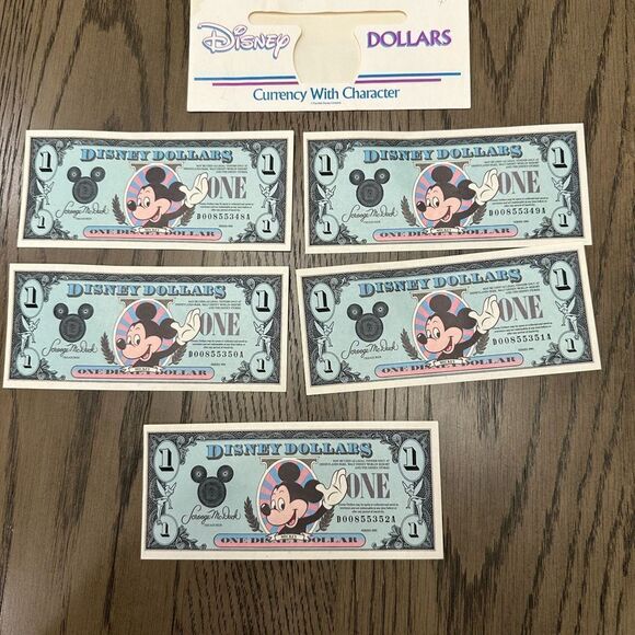 Disney Other - Disney  5 Sequential 1990 Series $1 Disney Dollar Mickey Mouse UNC D Series